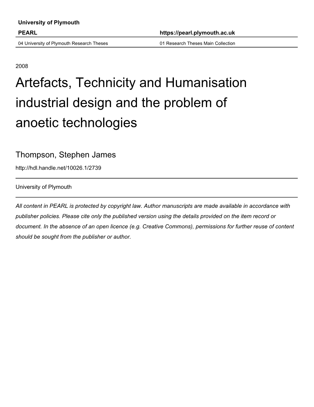 Industrial Design and the Problem of Anoetic Technologies