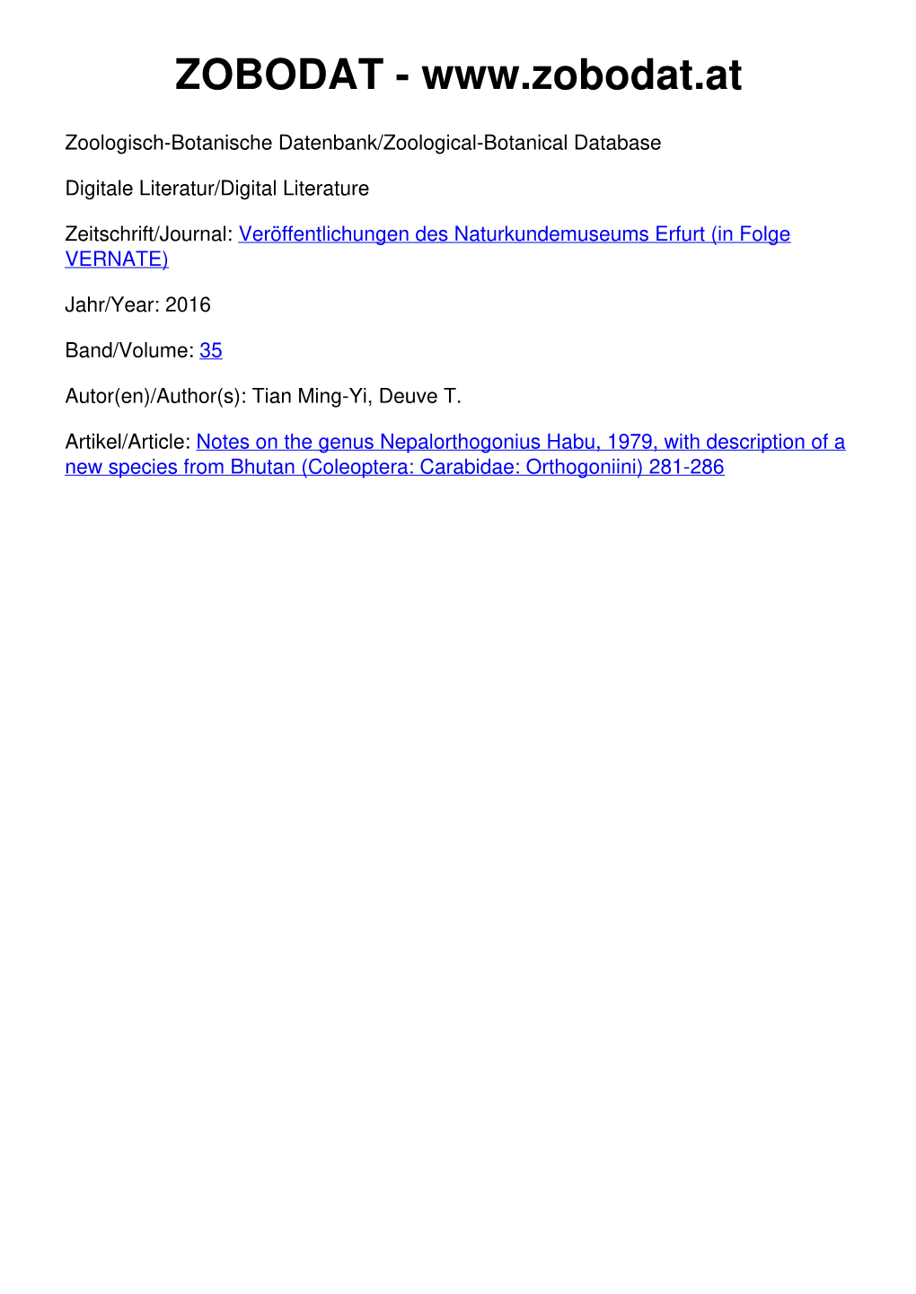 Coleoptera: Carabidae: Orthogoniini) 281-286 VERNATE 35/2016 S