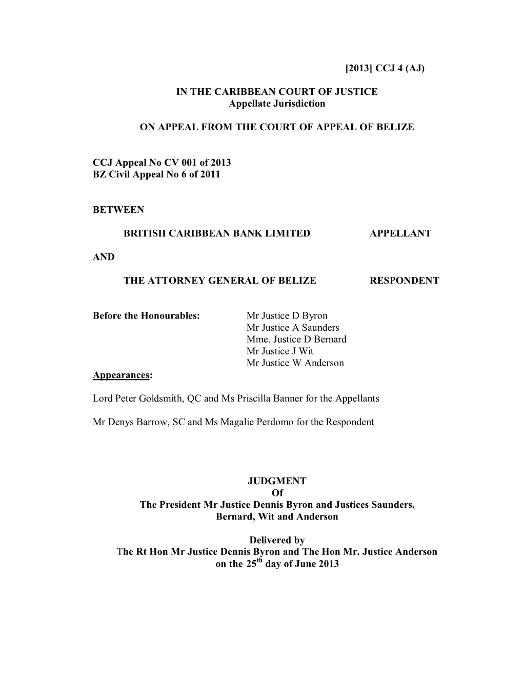 Judgment of the Caribbean Court of Justice, Regarding An