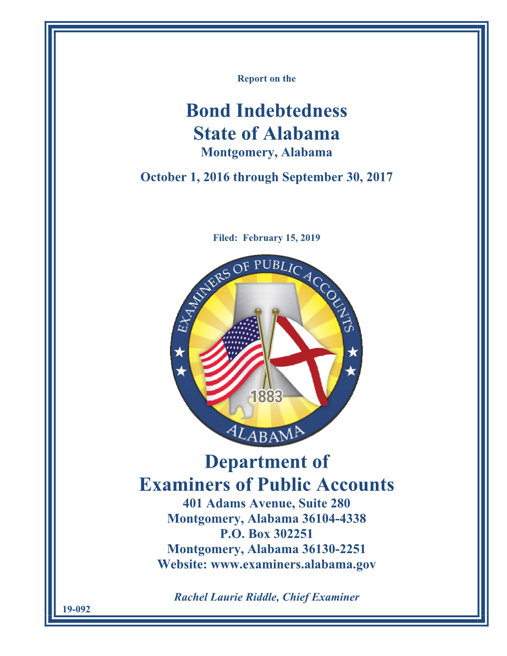 Bond Indebtedness State of Alabama Department of Examiners of Public