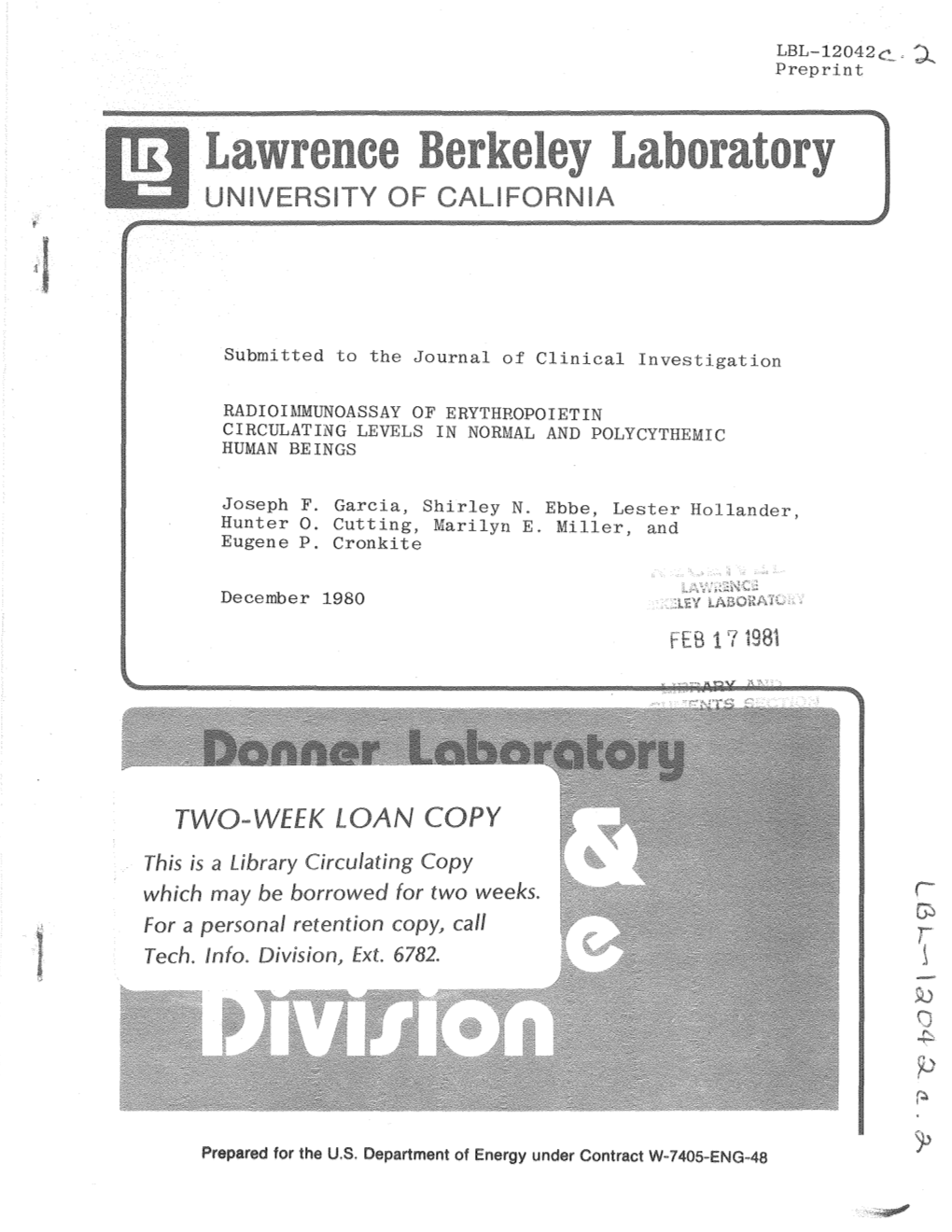 Radioimmunoassay of Erythropoietin Circulating Levels in Normal and Polycythemic Human Beings