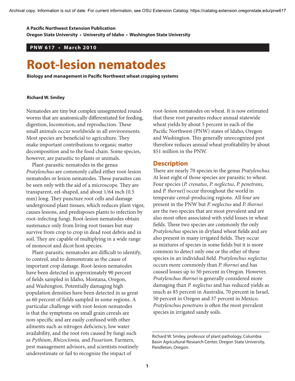 Root-Lesion Nematodes Biology and Management in Pacific Northwest Wheat Cropping Systems