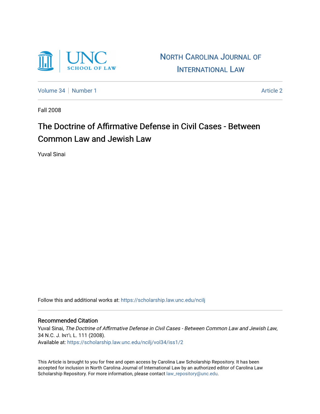 The Doctrine of Affirmative Defense in Civil Cases - Between Common Law and Jewish Law