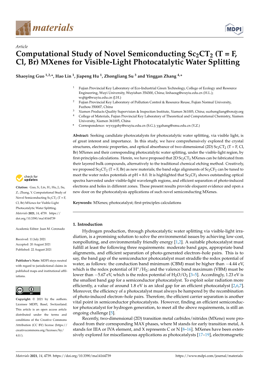 Mxenes for Visible-Light Photocatalytic Water Splitting