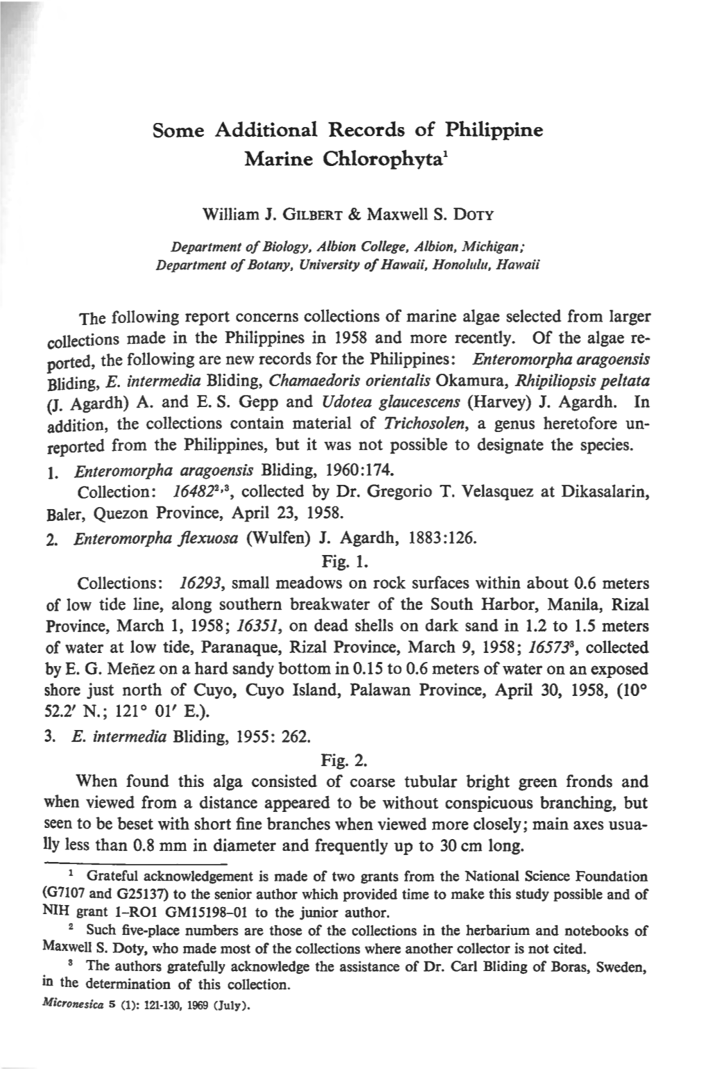 Some Additional Records of Philippine Marine Chlorophyta1