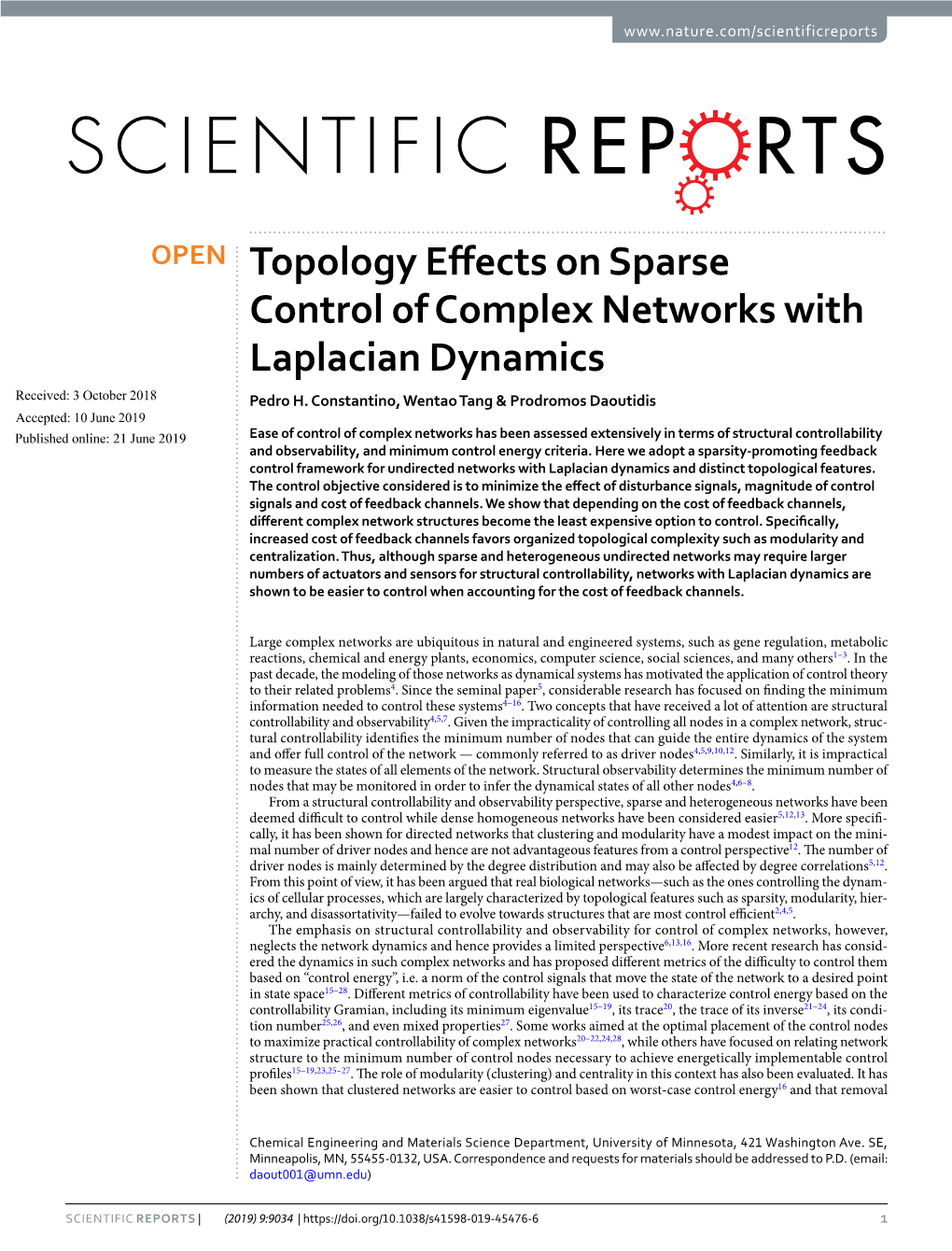 Topology Effects on Sparse Control of Complex Networks with Laplacian