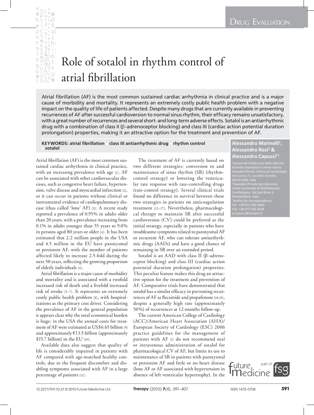 Role of Sotalol in Rhythm Control of Atrial Fibrillation