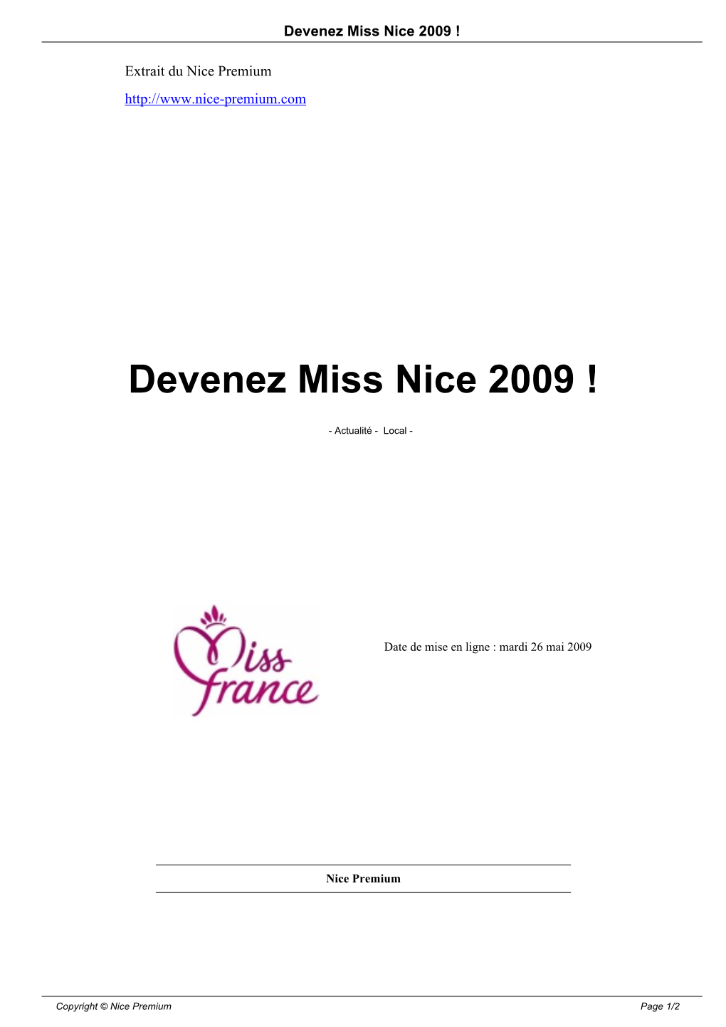 Devenez Miss Nice 2009 !