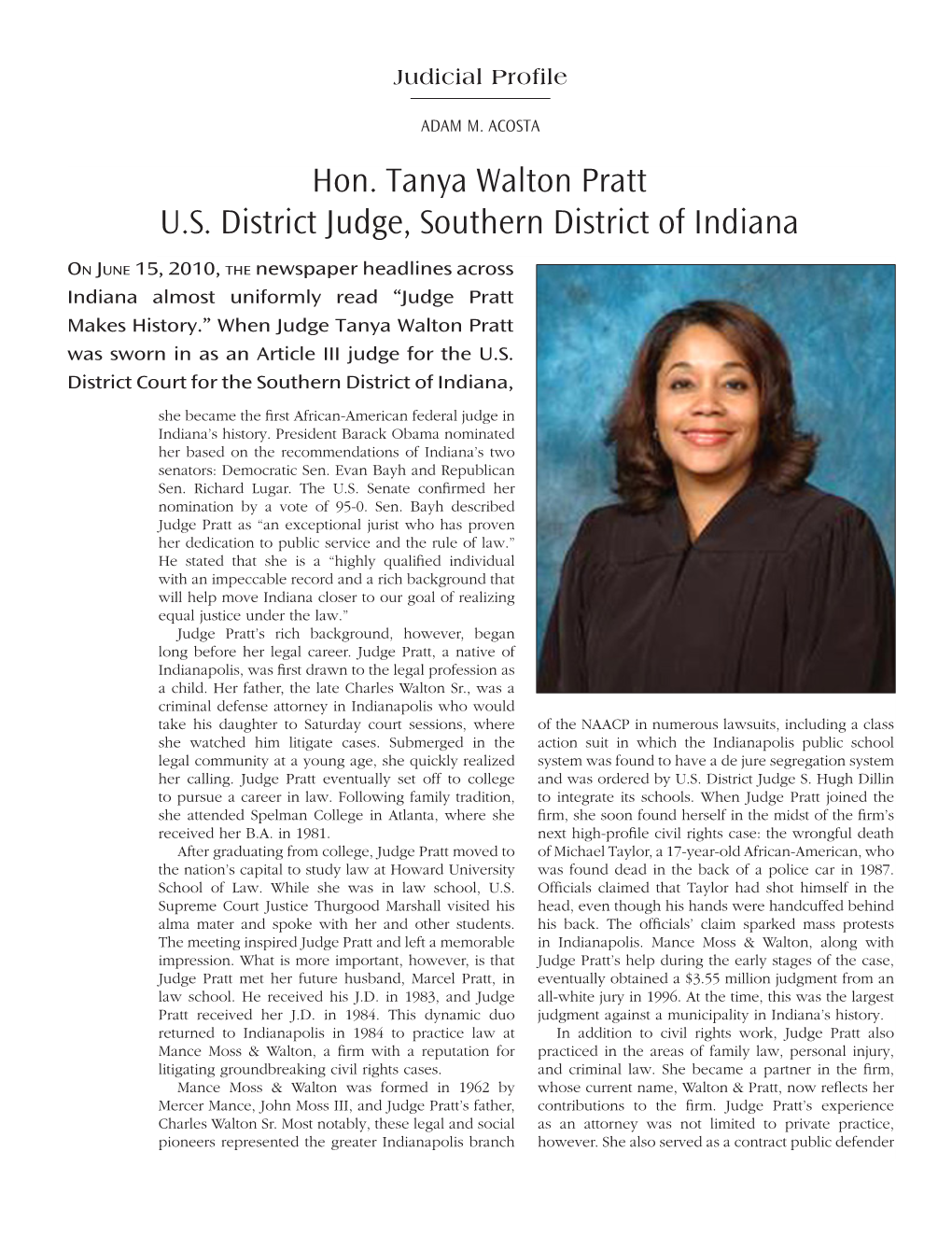 Hon. Tanya Walton Pratt U.S. District Judge, Southern District of Indiana