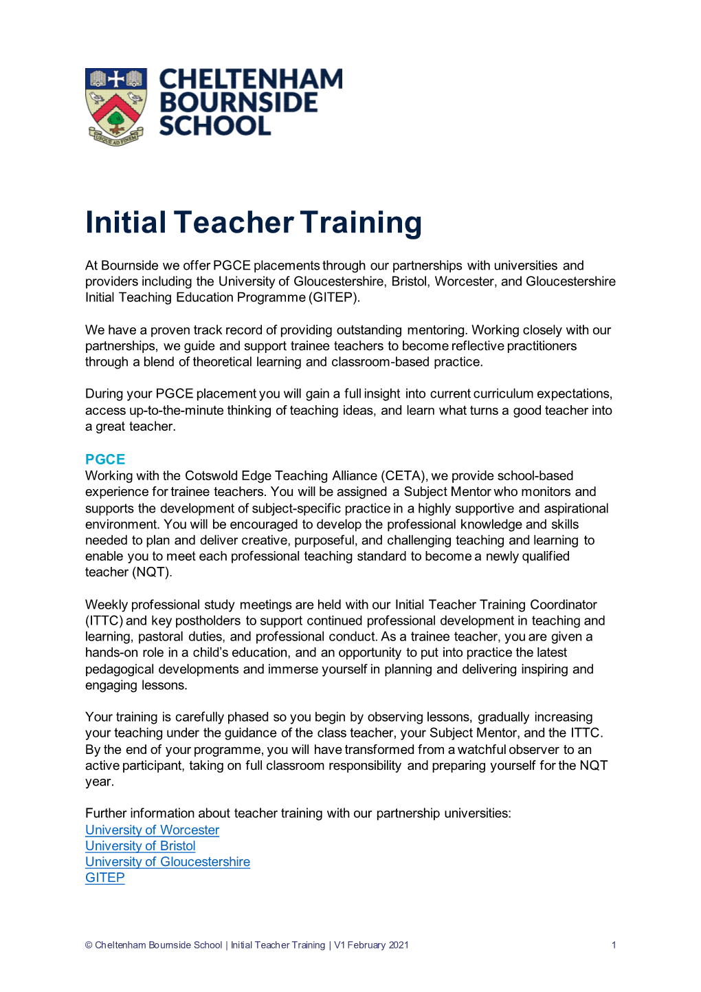 Initial Teacher Training
