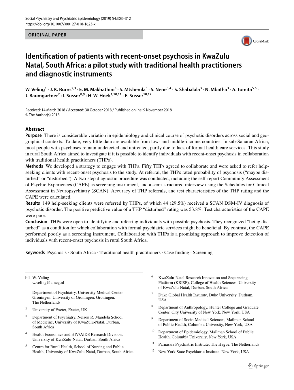 Identification of Patients with Recent-Onset Psychosis in Kwazulu Natal, South Africa: a Pilot Study with Traditional Health Practitioners and Diagnostic Instruments