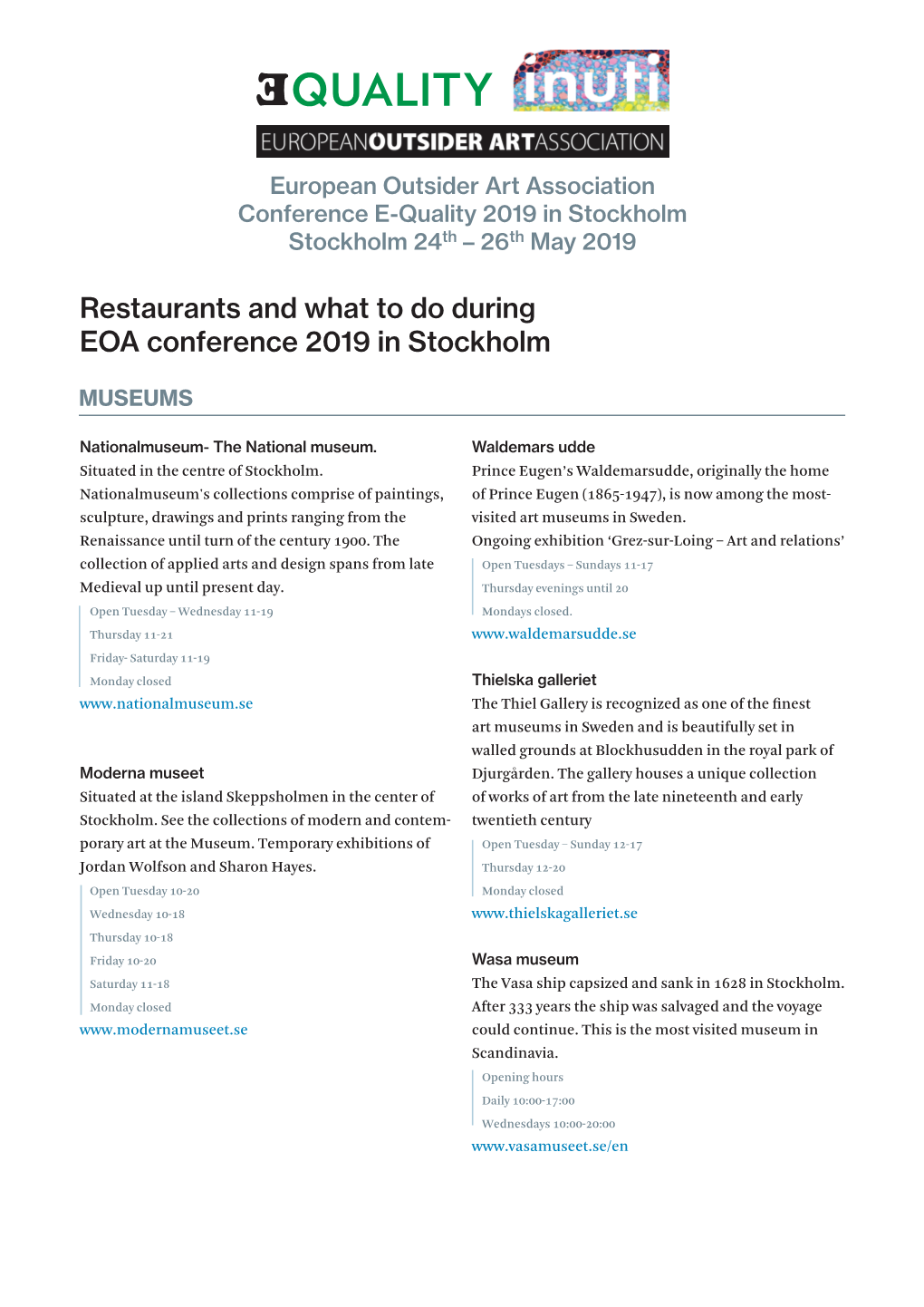 Restaurants and What to Do During EOA Conference 2019 in Stockholm