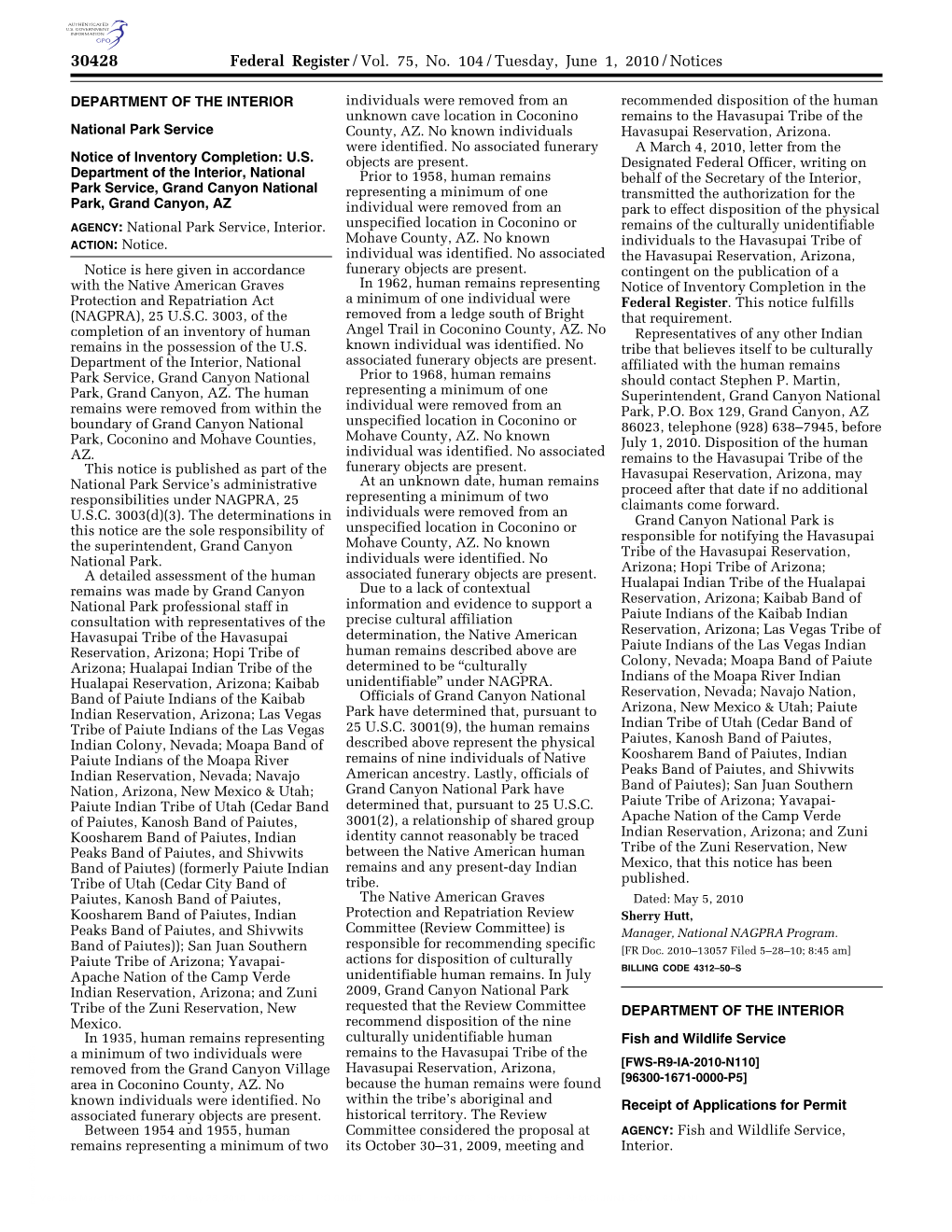 Federal Register/Vol. 75, No. 104/Tuesday, June 1, 2010/Notices