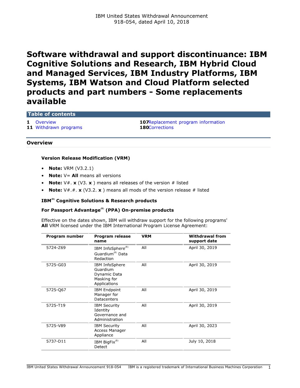 Software Withdrawal and Support Discontinuance: IBM Cognitive