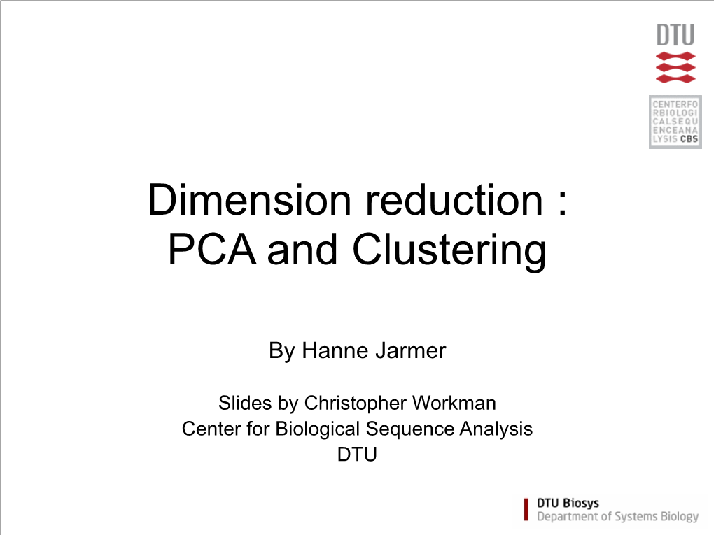 Dimension Reduction : PCA and Clustering