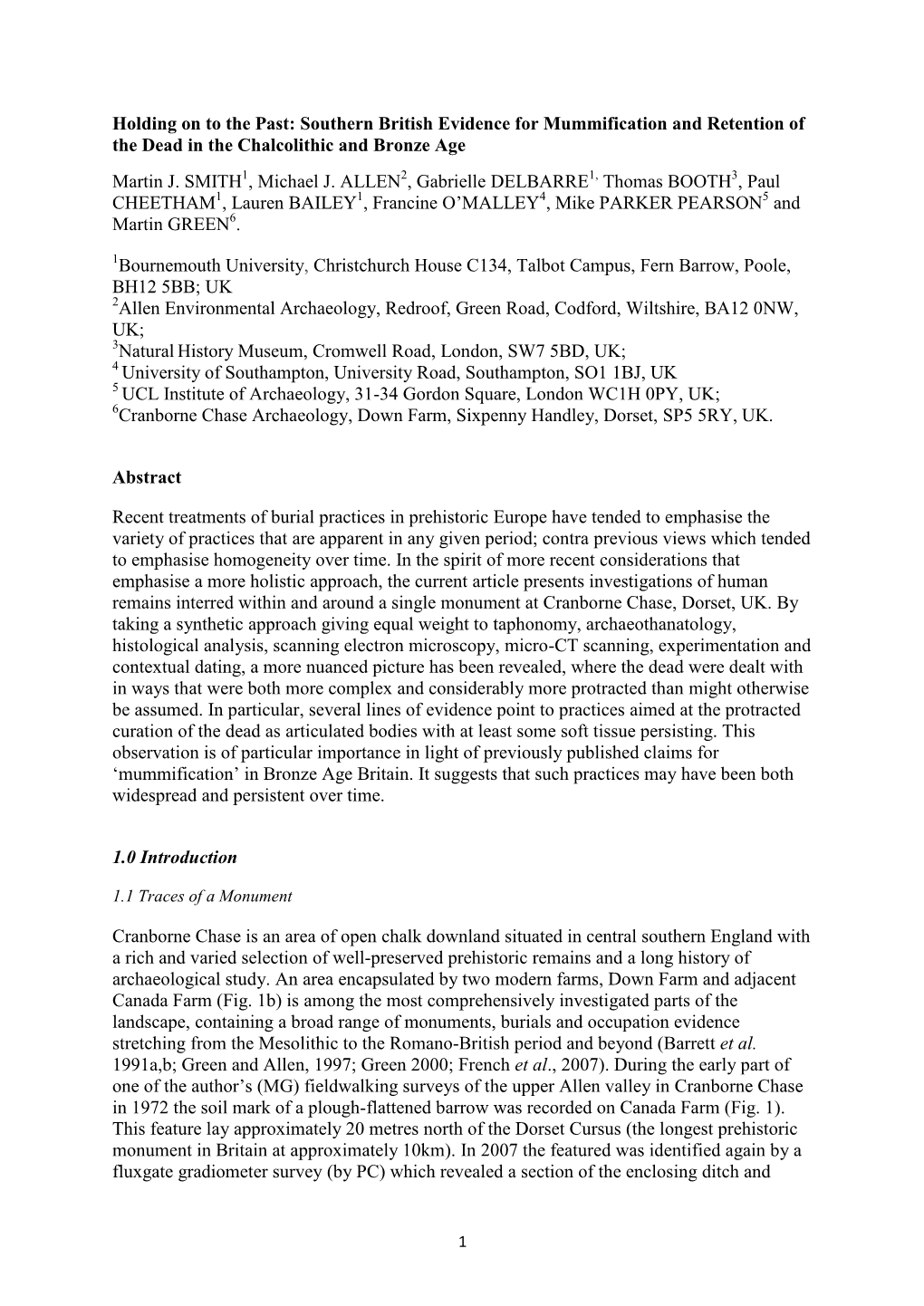 Southern British Evidence for Mummification and Retention of the Dead in the Chalcolithic and Bronze Age Martin J