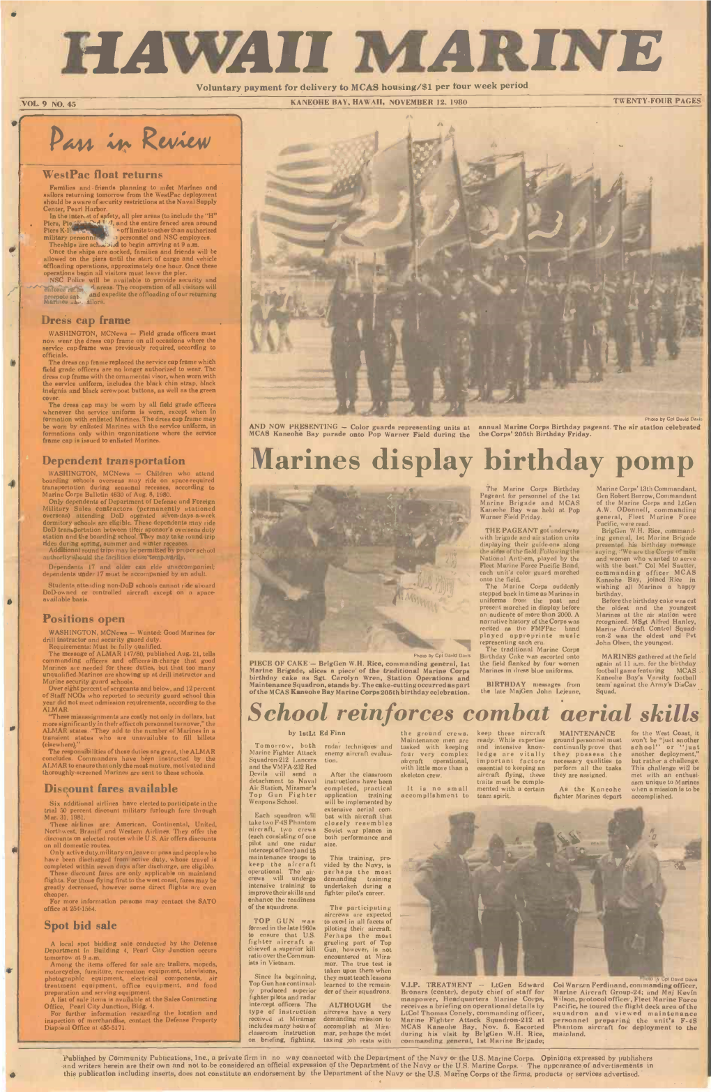 Marines Display Birthday Pomp
