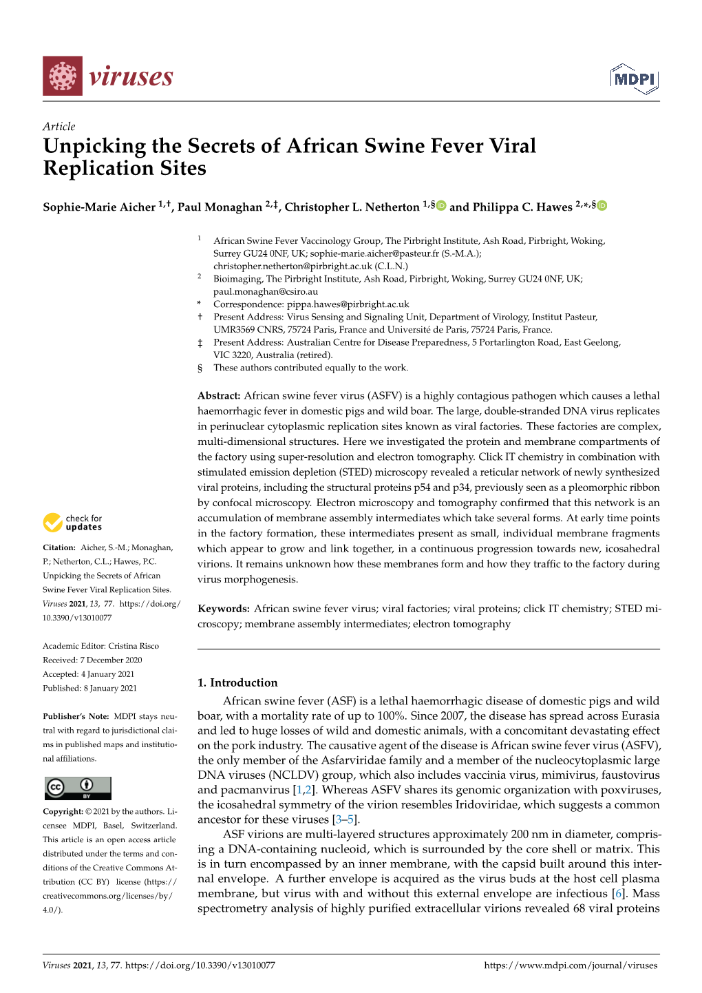 Unpicking the Secrets of African Swine Fever Viral Replication Sites