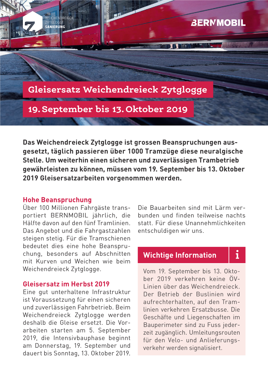 Gleisersatz Weichendreieck Zytglogge 19. September Bis 13. Oktober 2019