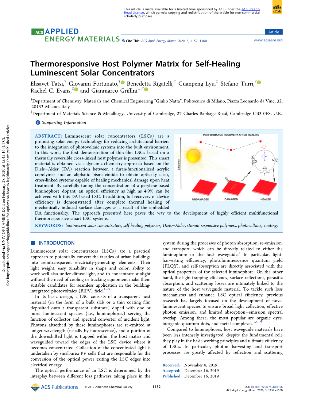 Thermoresponsive Host Polymer Matrix for Self-Healing Luminescent