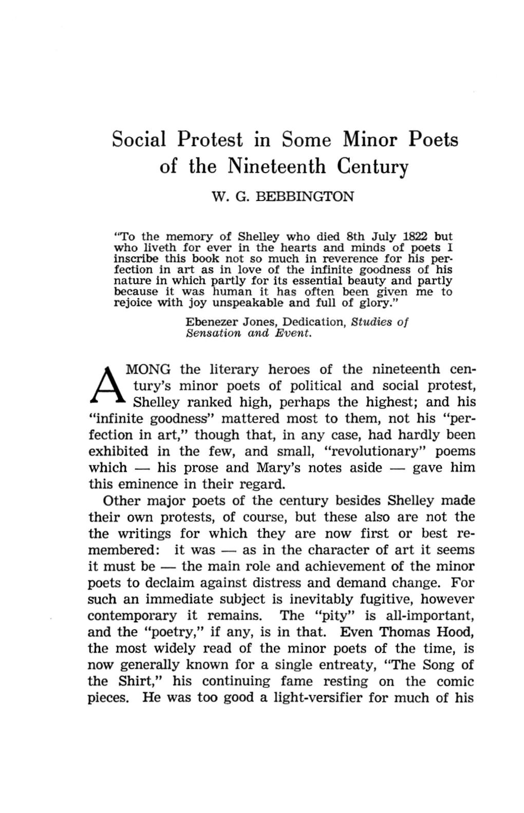 Social Protest in Some Minor Poets of the Nineteenth Century