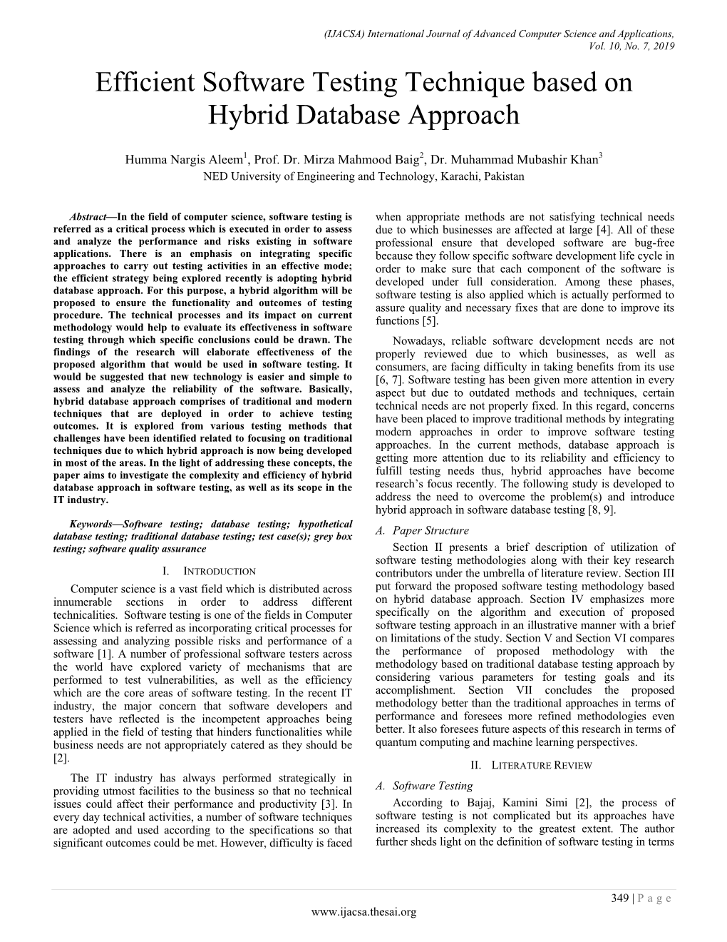 Efficient Software Testing Technique Based on Hybrid Database Approach