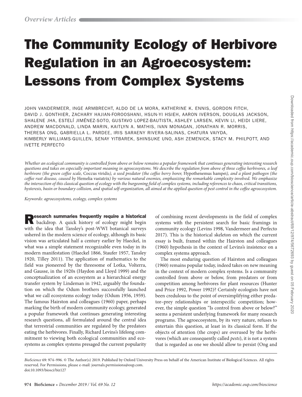 The Community Ecology of Herbivore Regulation in an Agroecosystem
