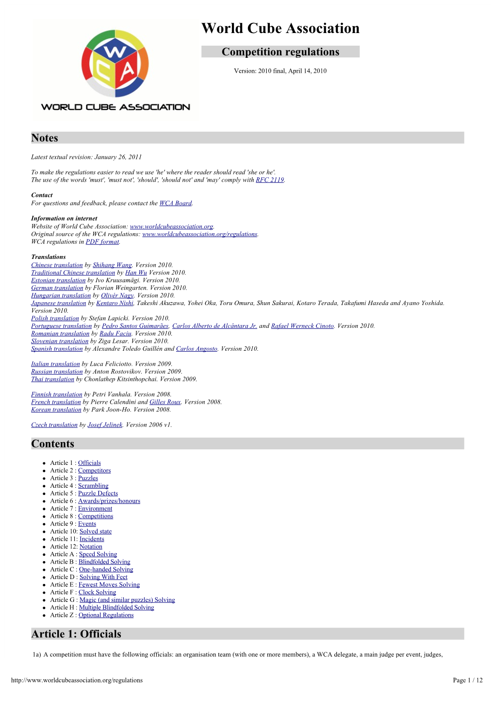 World Cube Association Competition Regulations
