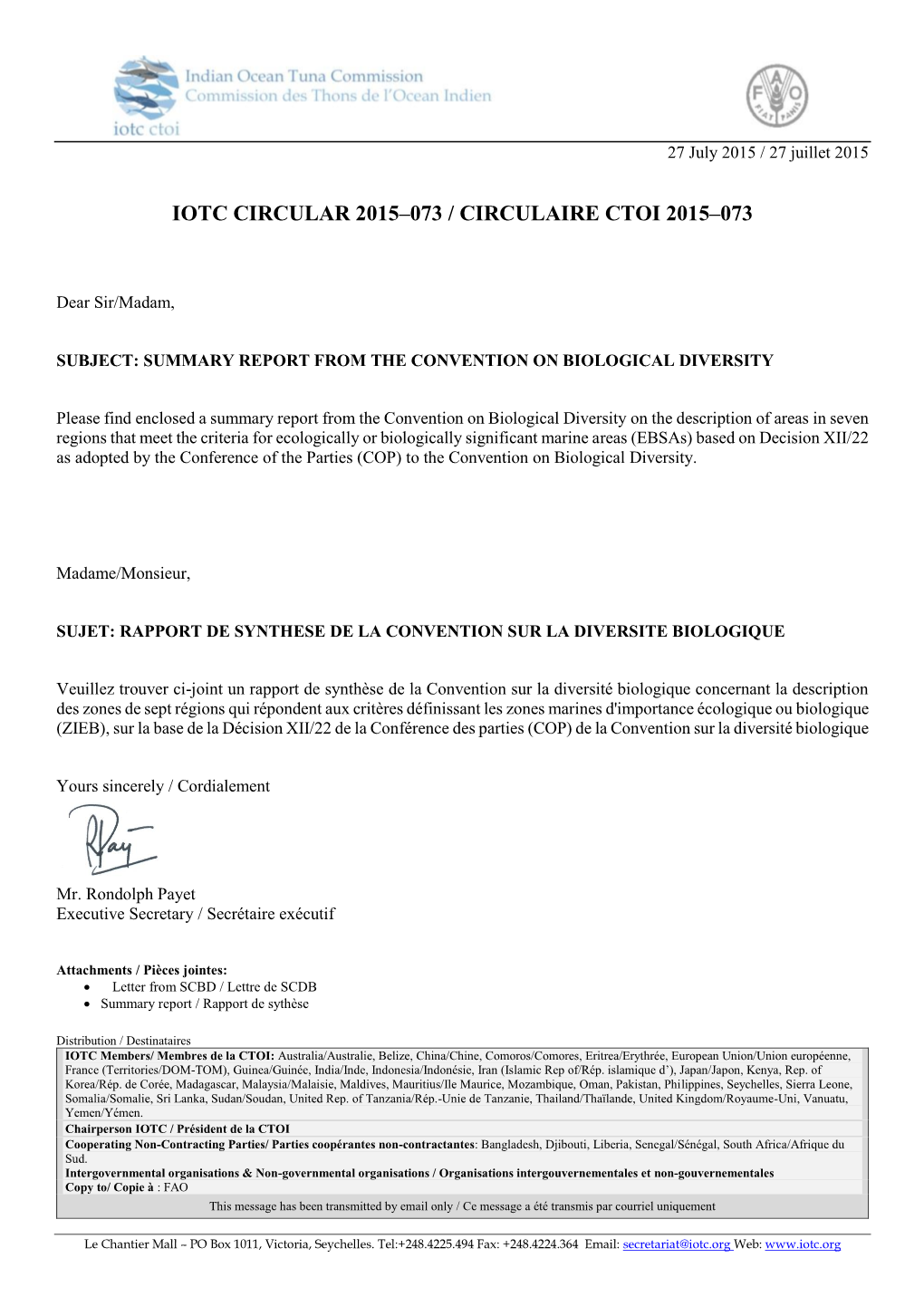 Iotc Circular 2015–073 / Circulaire Ctoi 2015–073