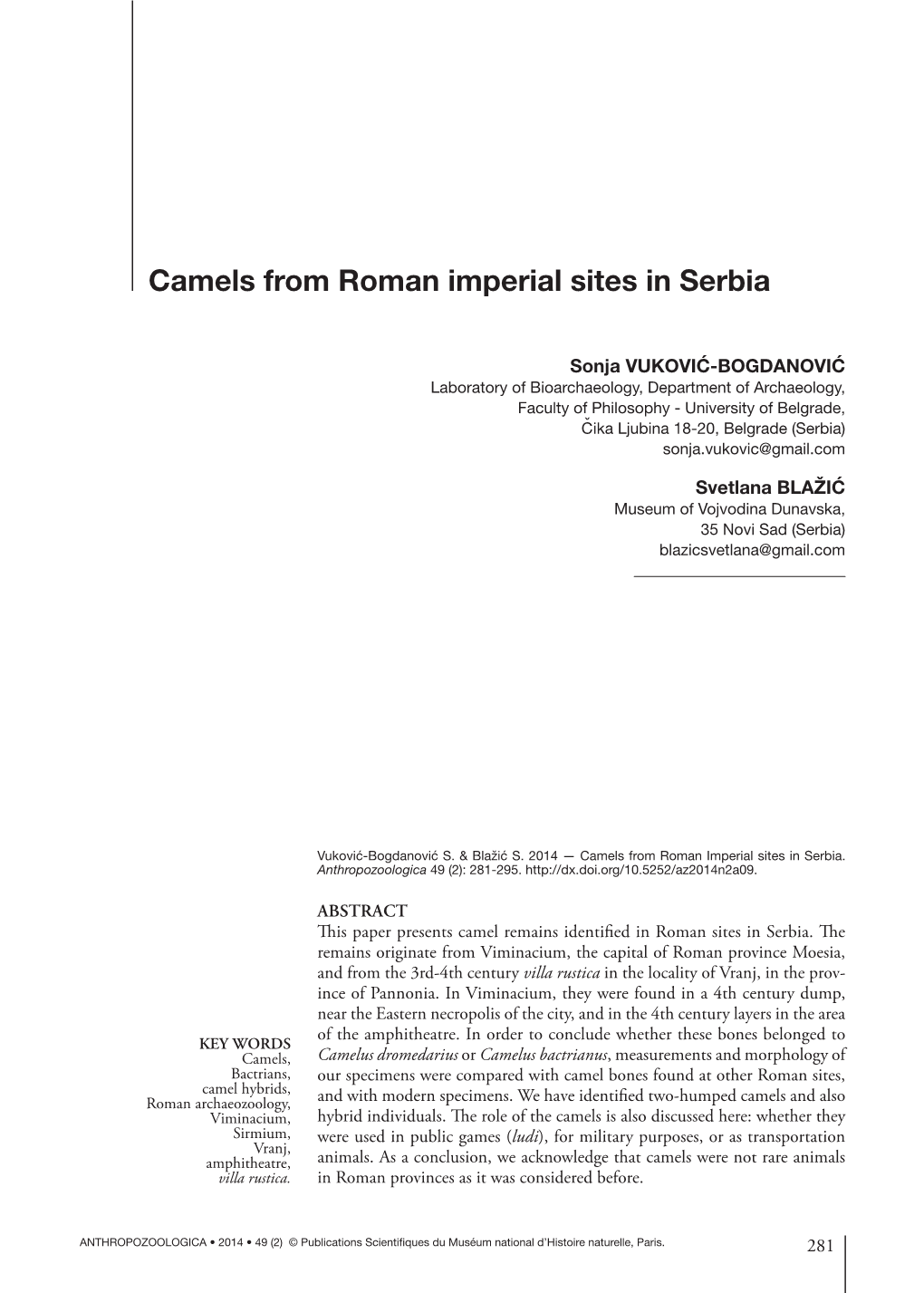 Camels from Roman Imperial Sites in Serbia