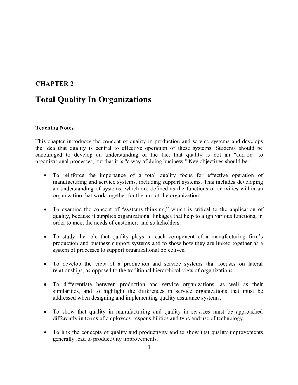 Total Quality in Organizations