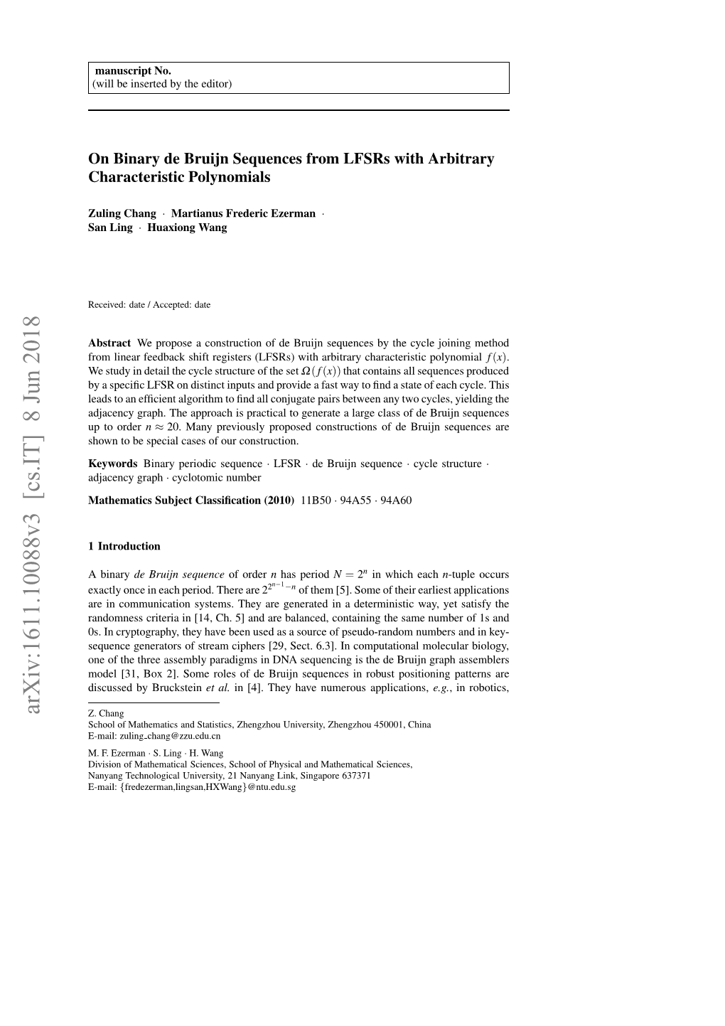 On Binary De Bruijn Sequences from Lfsrs with Arbitrary Characteristic Polynomials 3