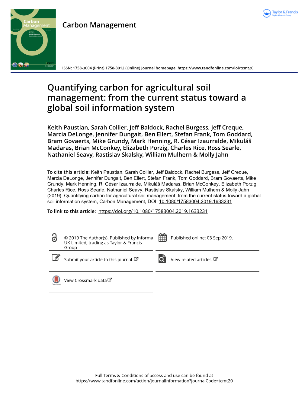Quantifying Carbon for Agricultural Soil Management: from the Current Status Toward a Global Soil Information System