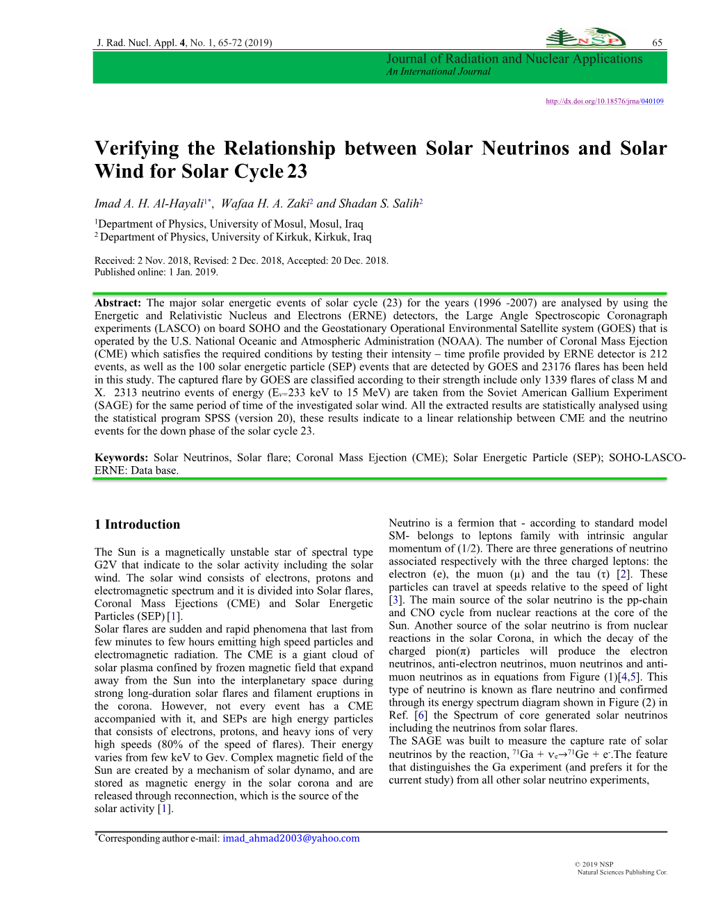 Verifying the Relationship Between Solar Neutrinos and Solar Wind for Solar Cycle 23