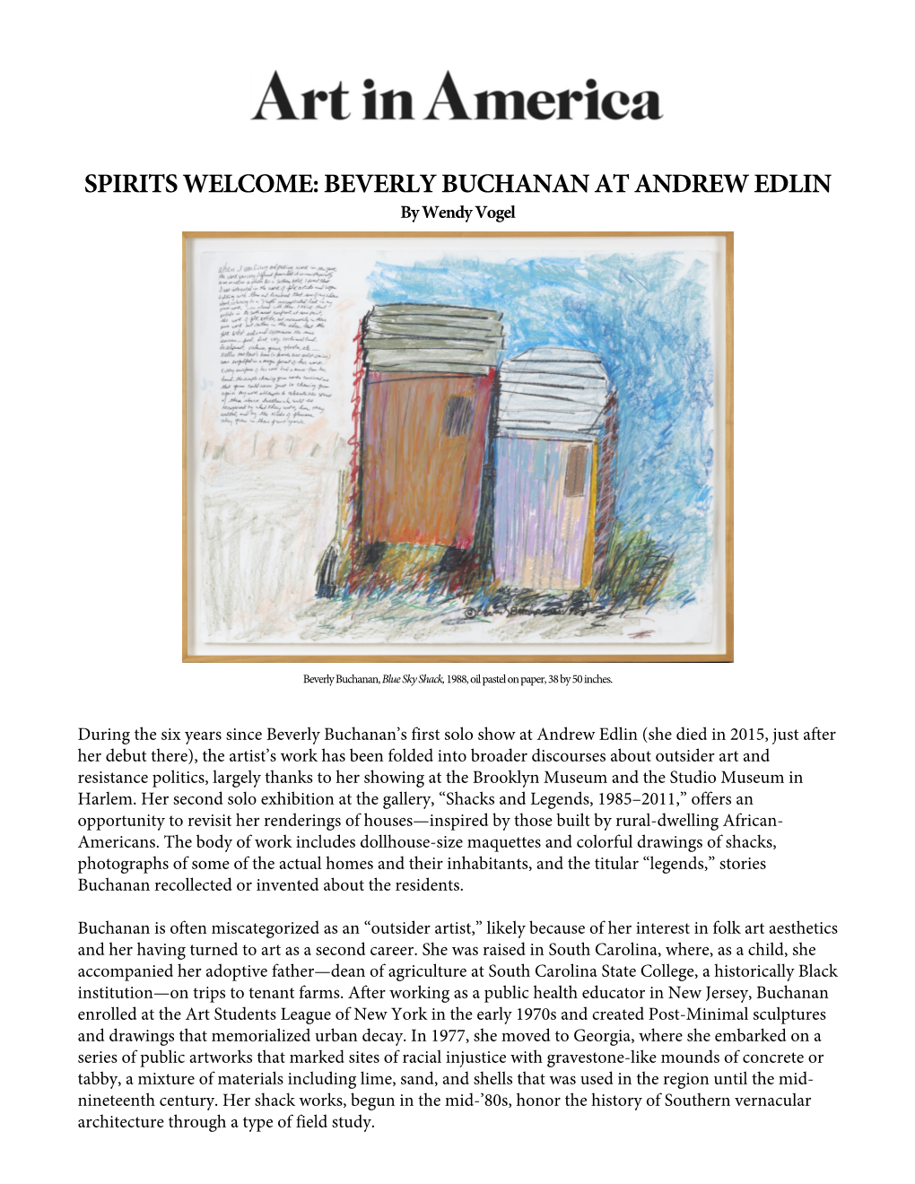 SPIRITS WELCOME: BEVERLY BUCHANAN at ANDREW EDLIN by Wendy Vogel