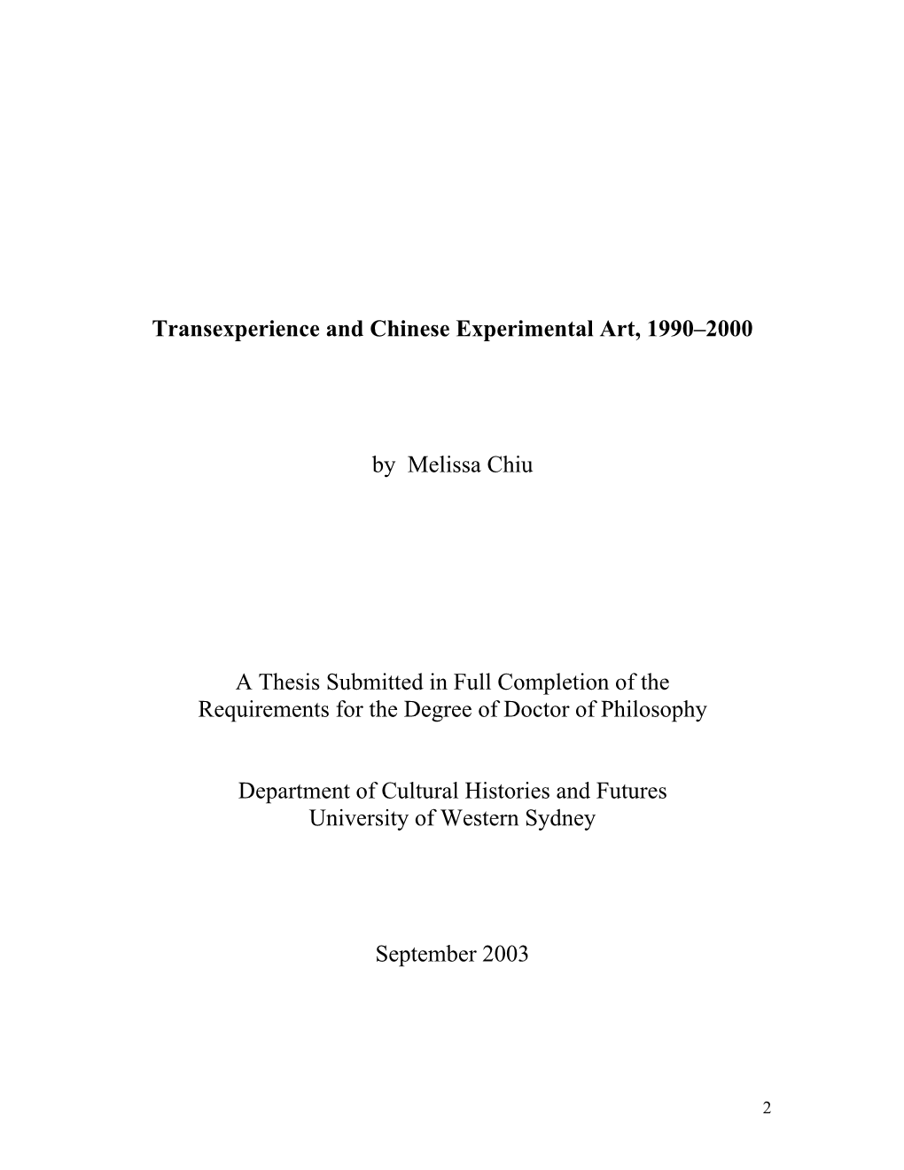 Transexperience and Chinese Experimental Art, 1990–2000 By
