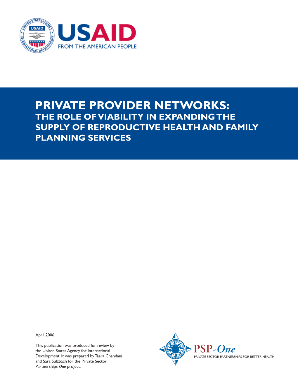 Private Provider Networks: the Role of Viability in Expanding the Supply of Reproductive Health and Family Planning Services