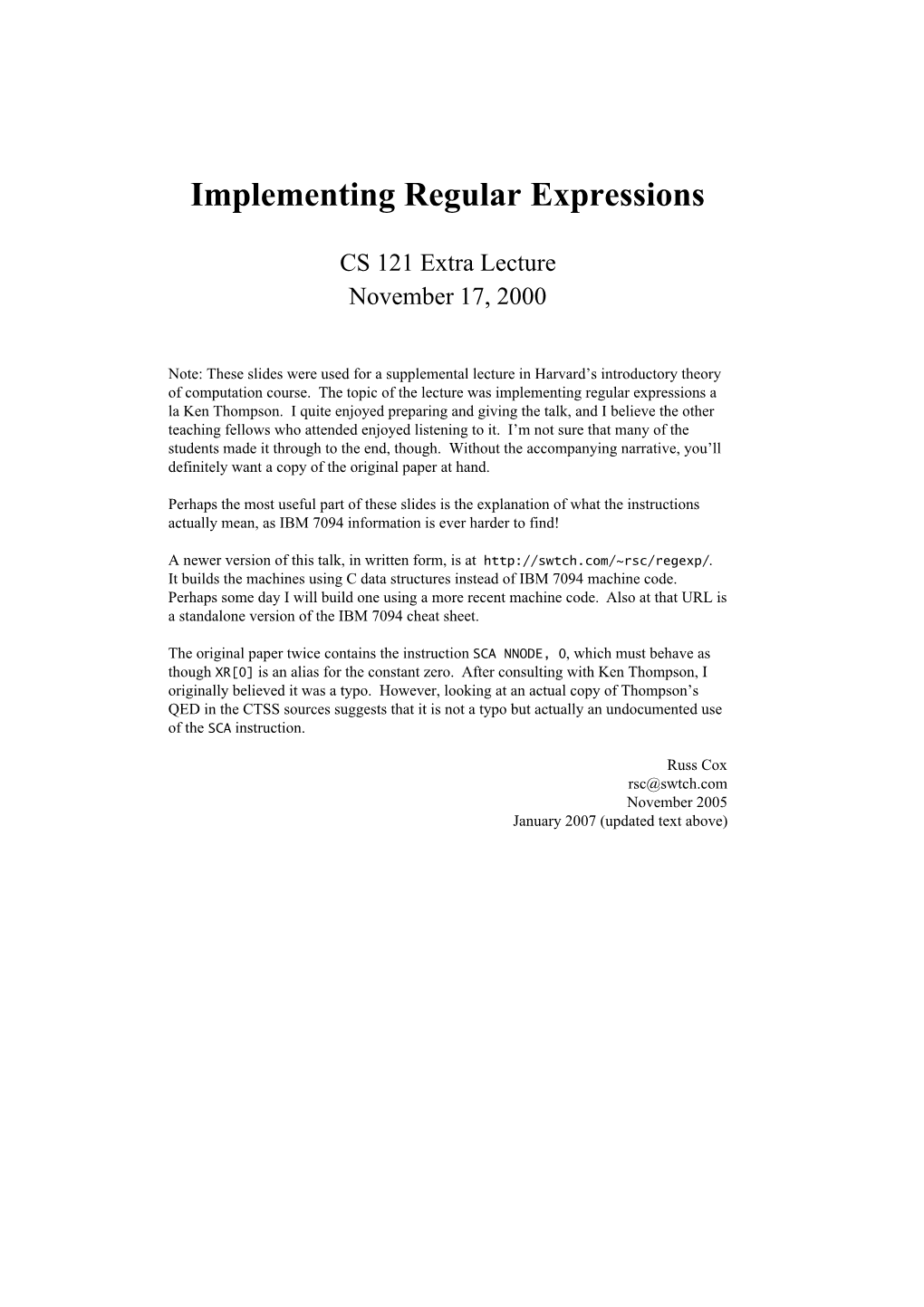 Implementing Regular Expressions