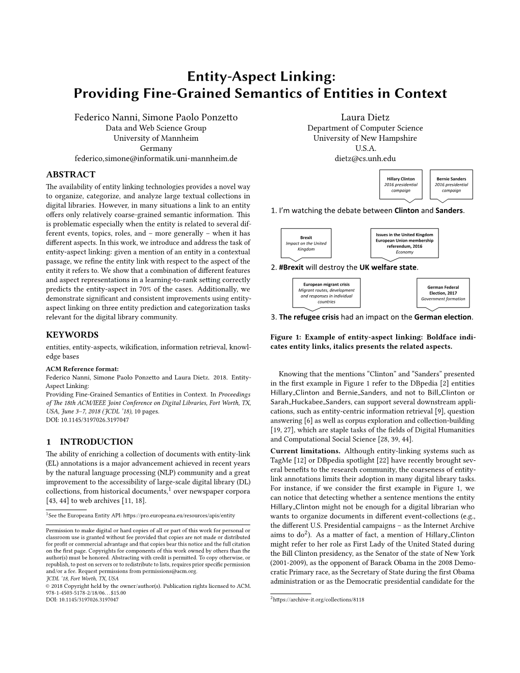 Entity-Aspect Linking: Providing Fine-Grained Semantics of Entities in Context