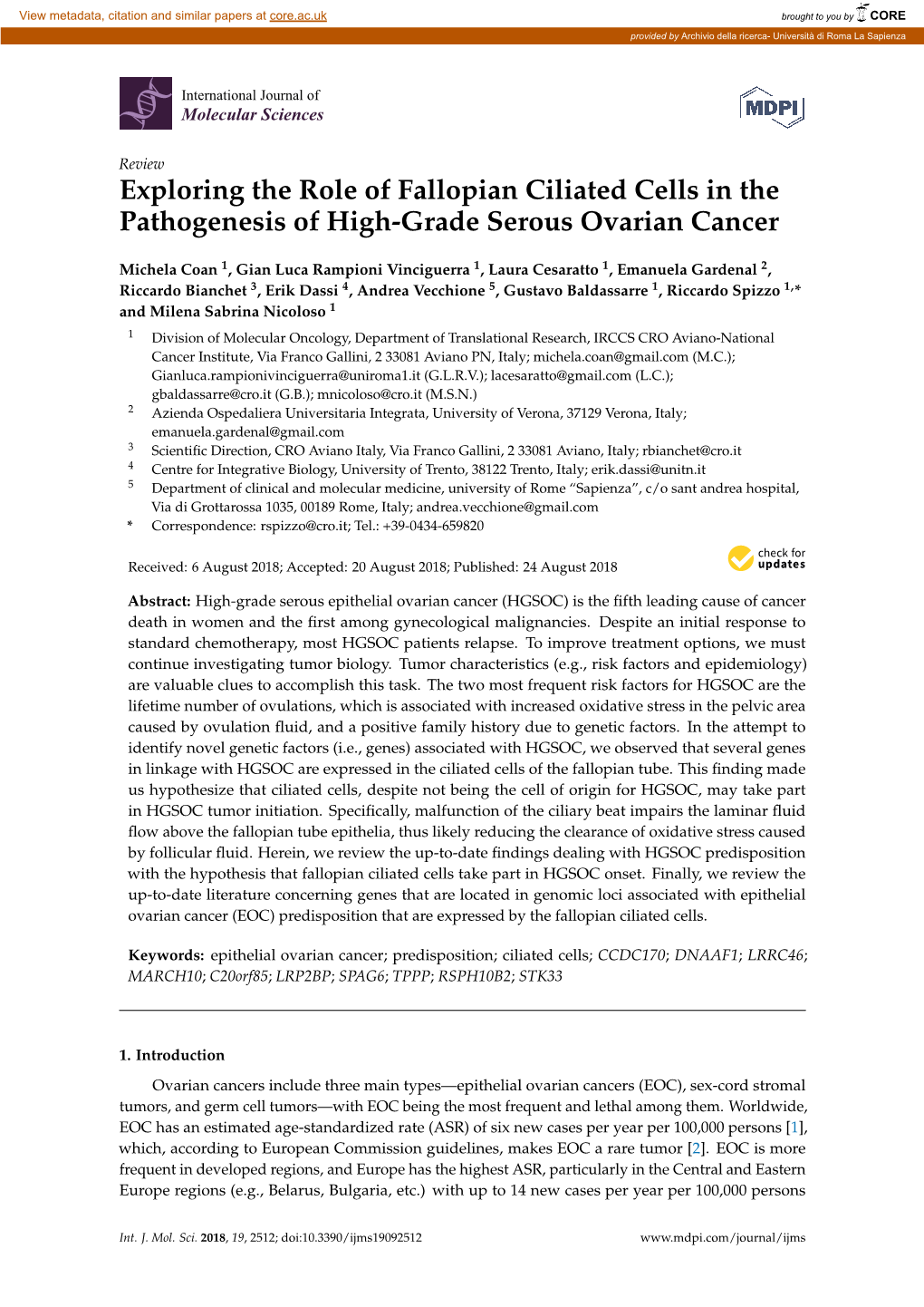 Exploring the Role of Fallopian Ciliated Cells in the Pathogenesis of High-Grade Serous Ovarian Cancer