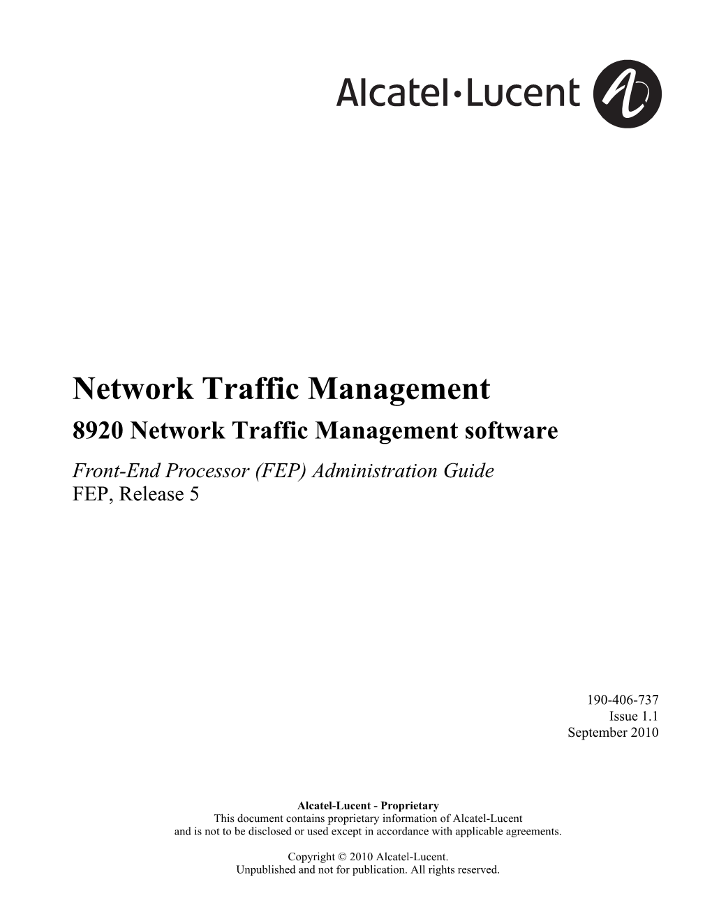 8920 Network Traffic Management Software Front-End Processor (FEP) Administration Guide FEP, Release 5
