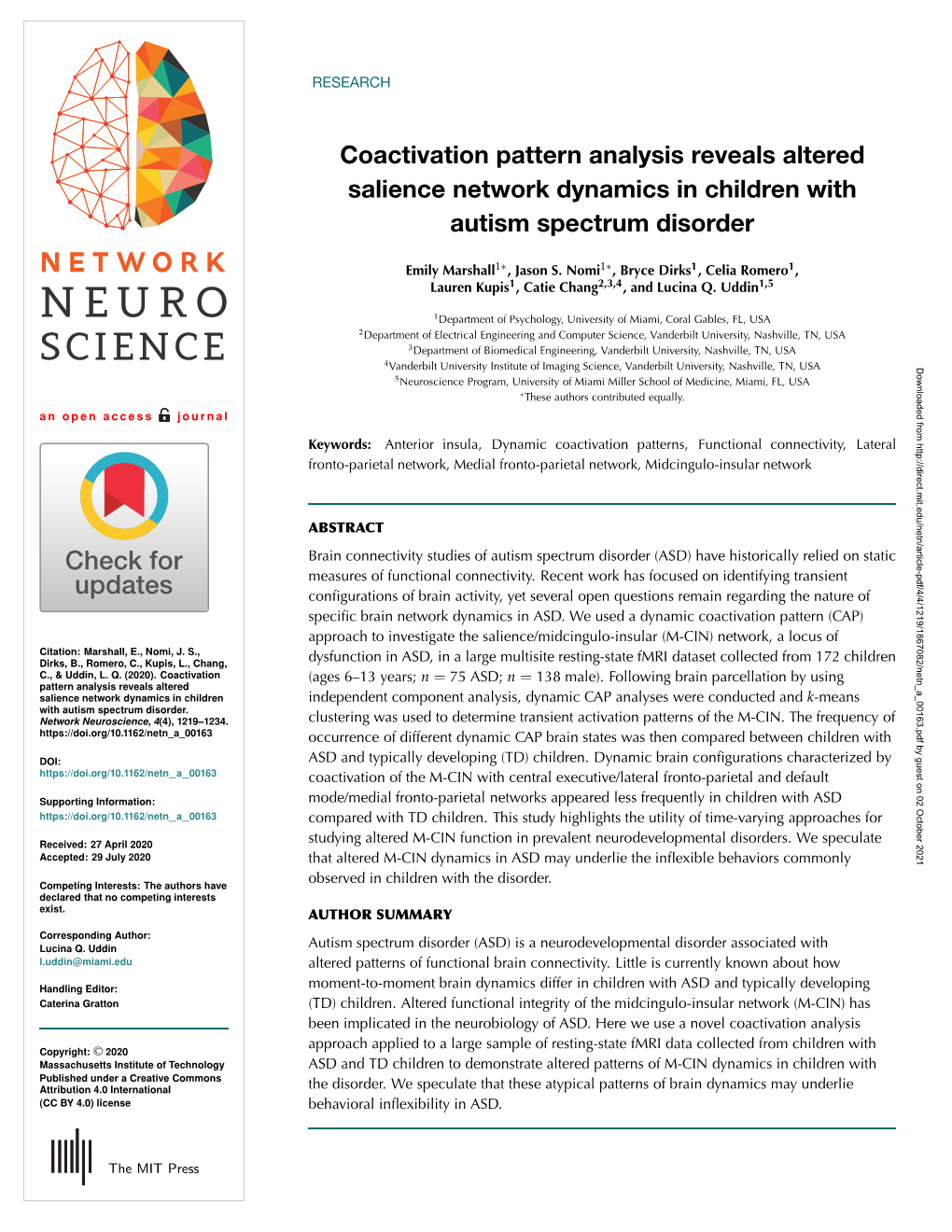 Coactivation Pattern Analysis Reveals Altered Salience Network Dynamics in Children with Autism Spectrum Disorder