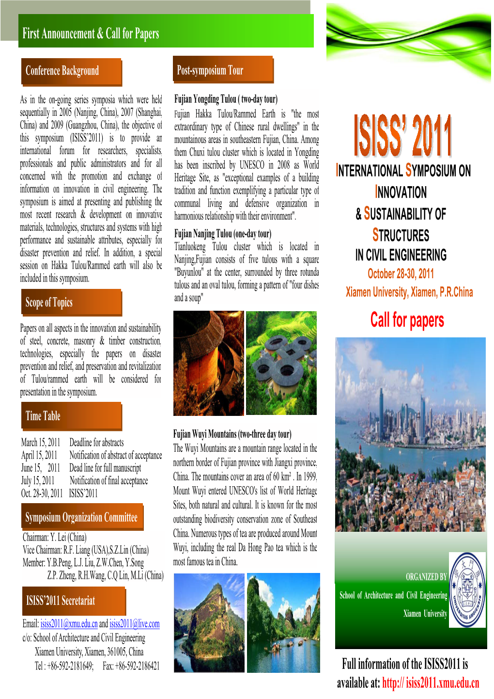 F:\ISISS'2011\First Announcement & Call for Papers ISISS'2011