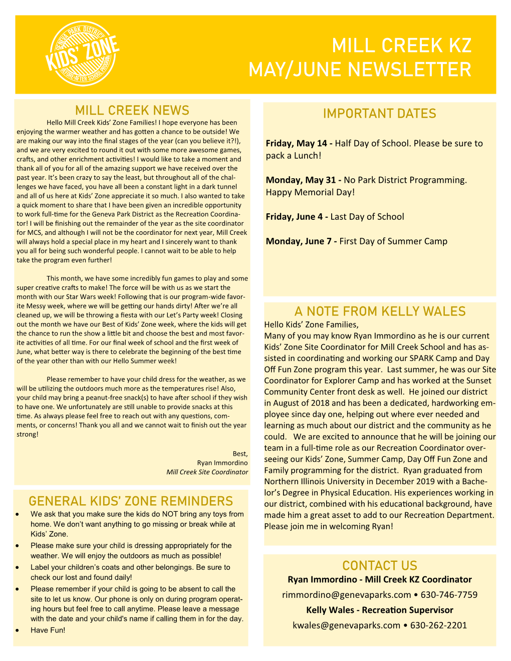 Mill Creek Kz May/June Newsletter