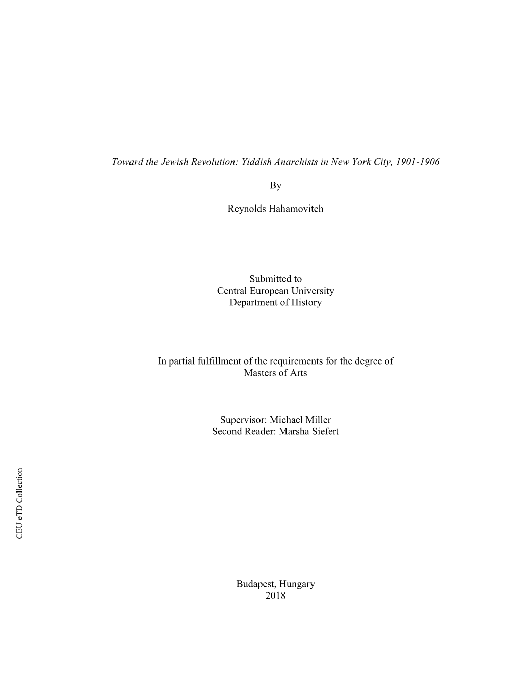 Toward the Jewish Revolution: Yiddish Anarchists in New York City, 1901-1906