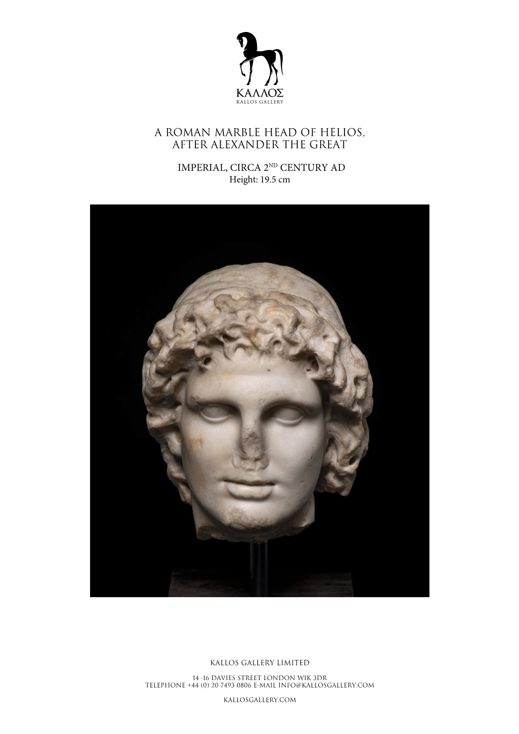 00534-A Roman Marble Head of Alexander- Helios