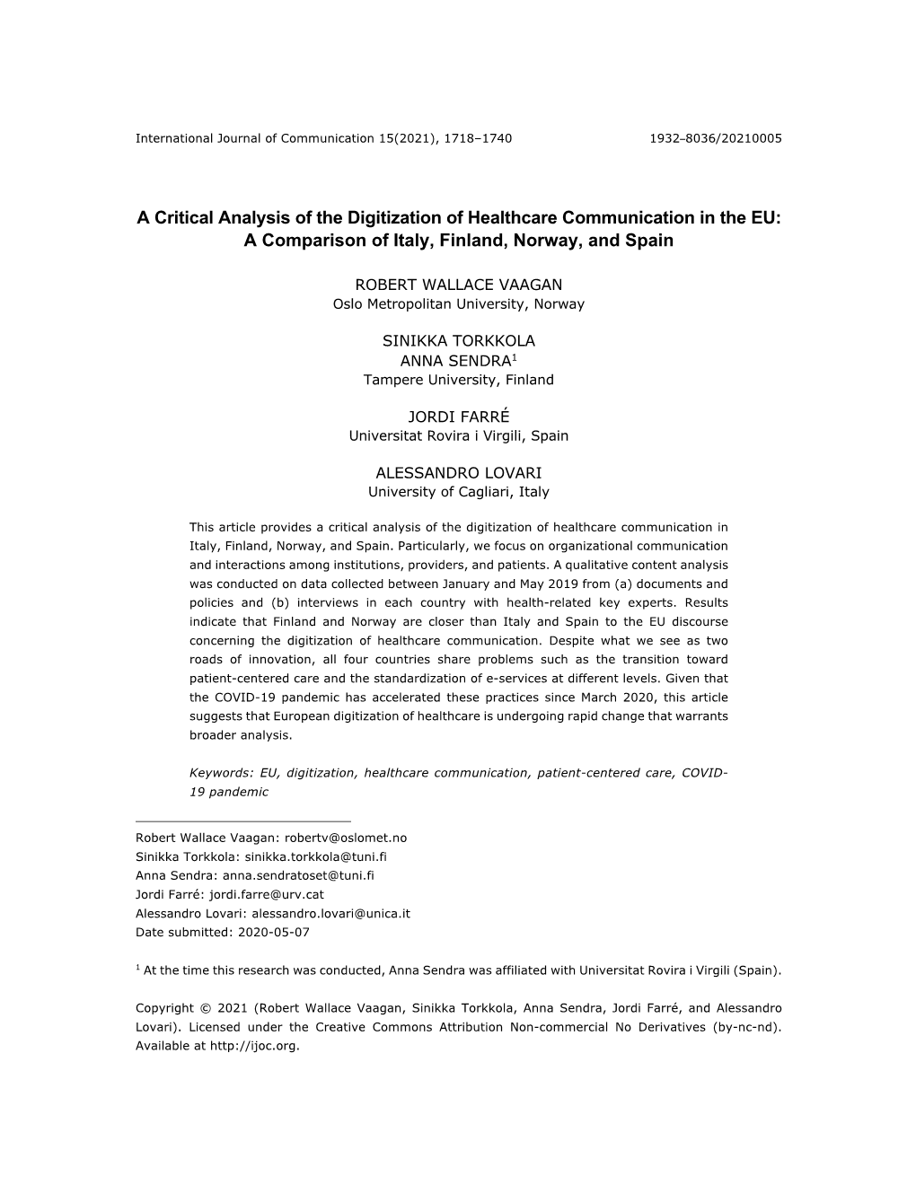 A Critical Analysis of the Digitization of Healthcare Communication in the EU: a Comparison of Italy, Finland, Norway, and Spain