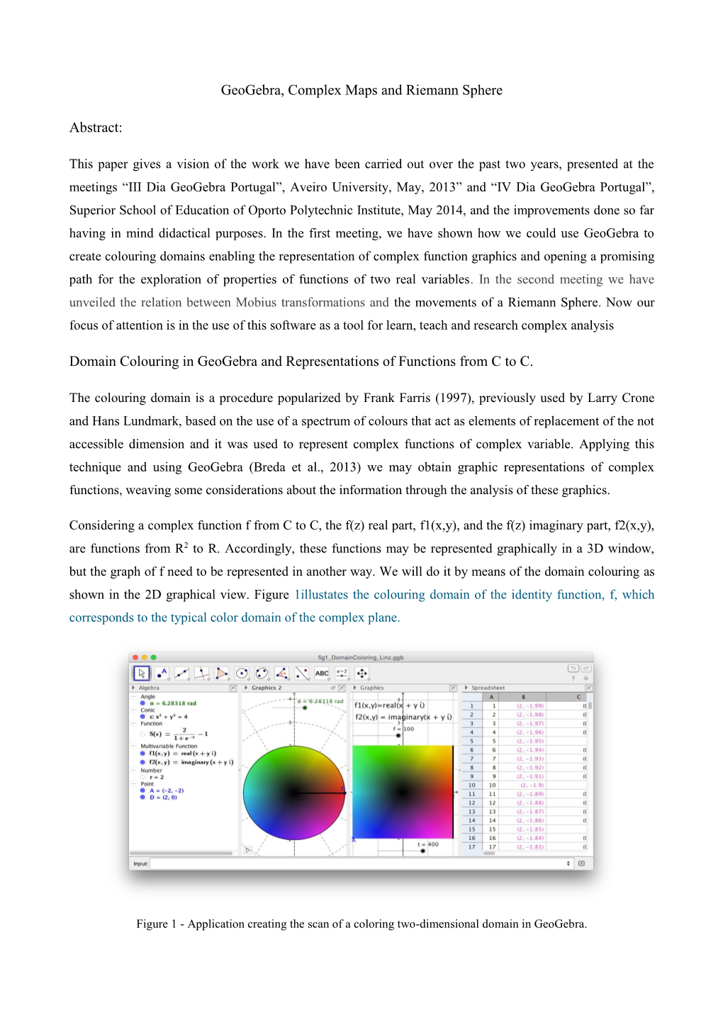 Geogebra, Complex Maps and Riemann Sphere Abstract