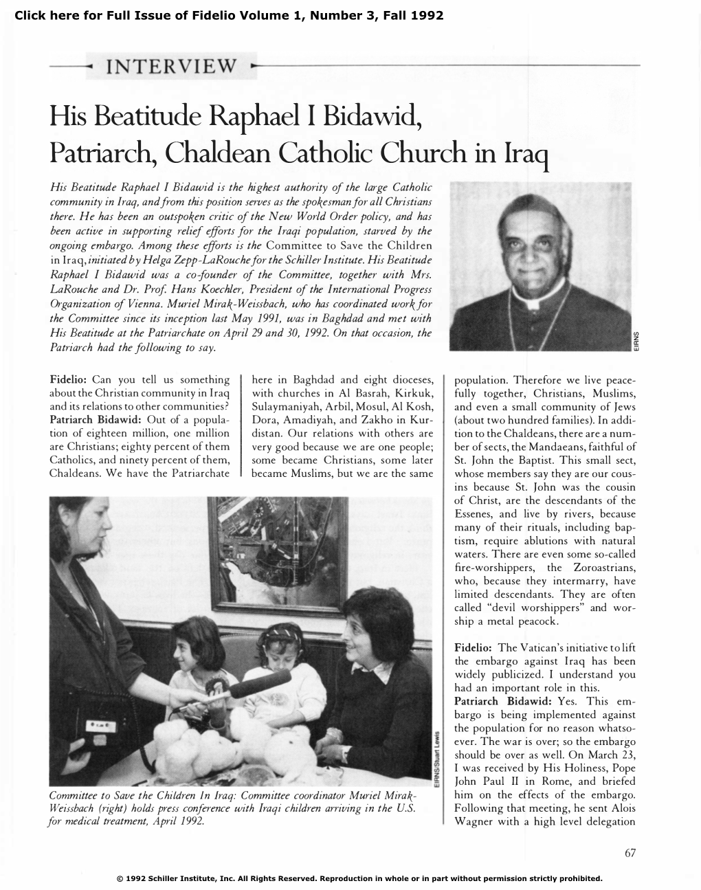 Iraq's Patriarch Raphael I Bidawid