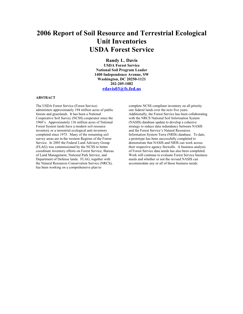 2006 Report of Soil Resource and Terrestrial Ecological Unit Inventories